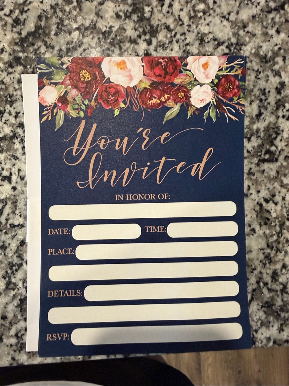 Navy Floral "You're Invited" Party Invitation Cards